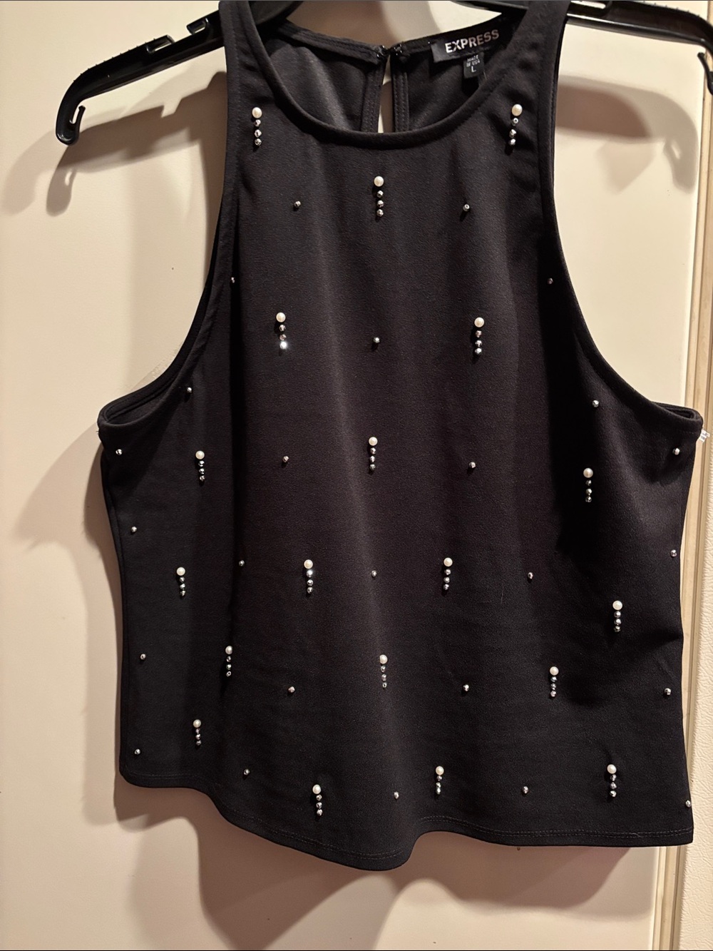 Express Black Pearl-Embellished Sleeveless Upscale Tank